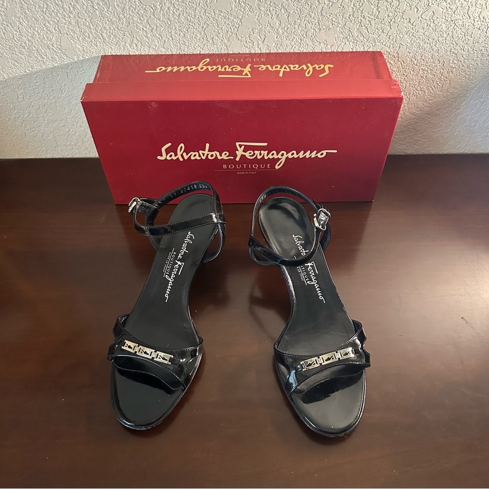 Salvatore Ferragamo Black Leather Sandals